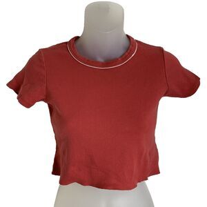 Brandy Melville Cropped Baby Tee Y2K Piping Short Sleeves Red John Galt One Size
